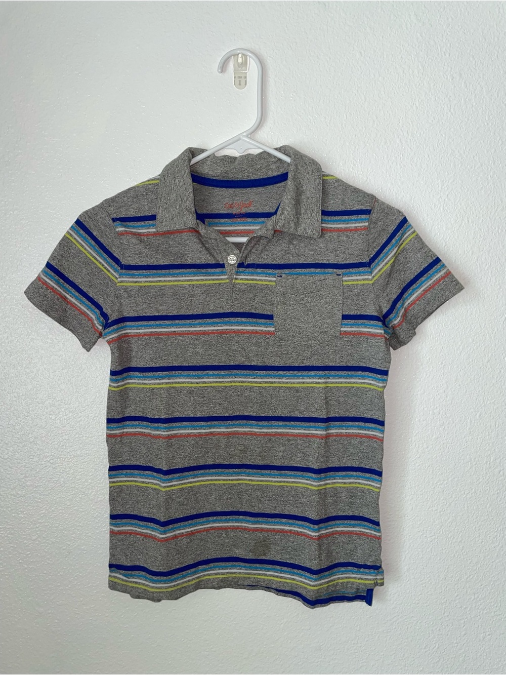 Cat and Jack Boys Gray Striped Polo Tee with Pocket